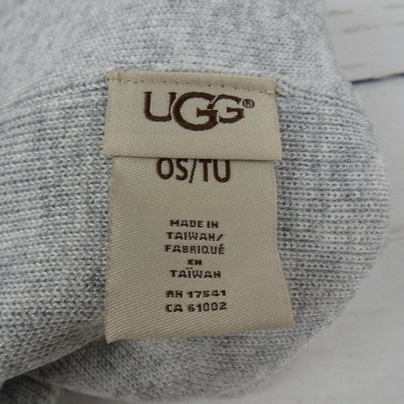 New UGG Solid Folded Cuff Beanie Women's Men's Unisex Wool-Blend Logo OS Gray - Picture 6 of 9